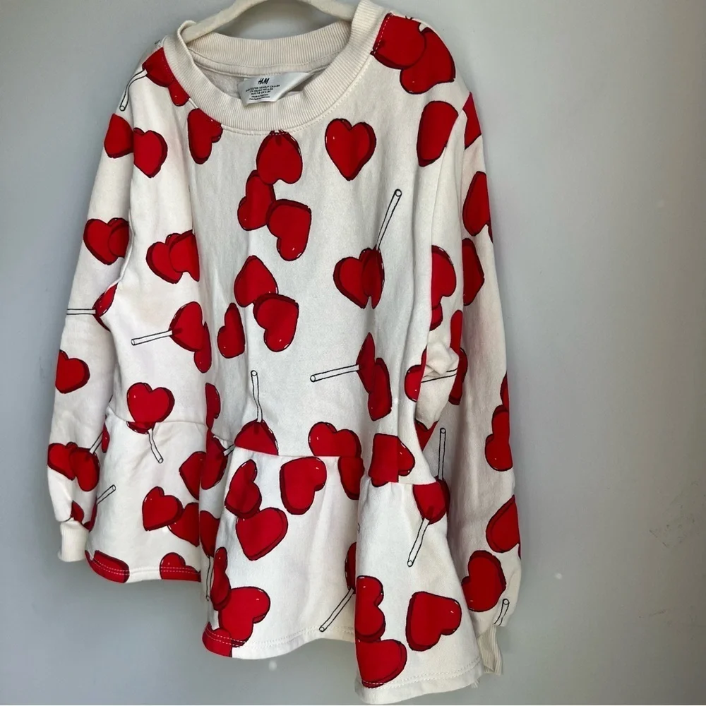 H&M Cream Sweater with Red Heart Lollipop Design - US 6X/7